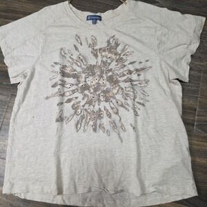 Democracy Womens Short Sleeve Boyfriend Rhinestone Tee‎ Size XL Tan With Design